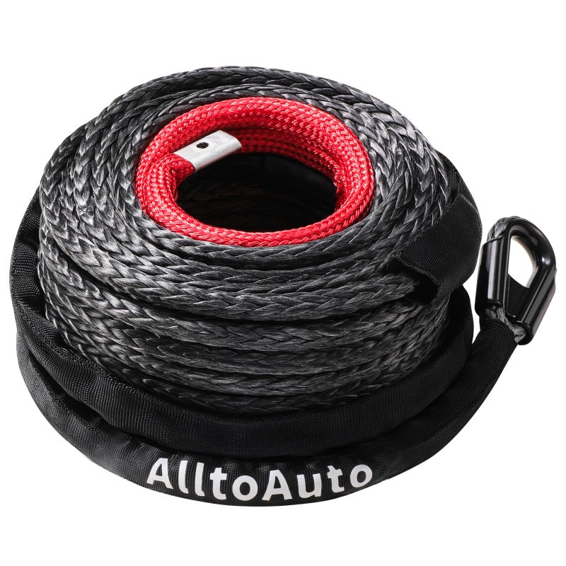 حبل ونش صناعي من AlltoAuto بطول 3/8 بوصة × 85 بوصة كابل Dyneema مع غلاف واقي بقوة 25000 رطل لشاحنة الدفع الرباعي على الطرق الوعرة - Image 1